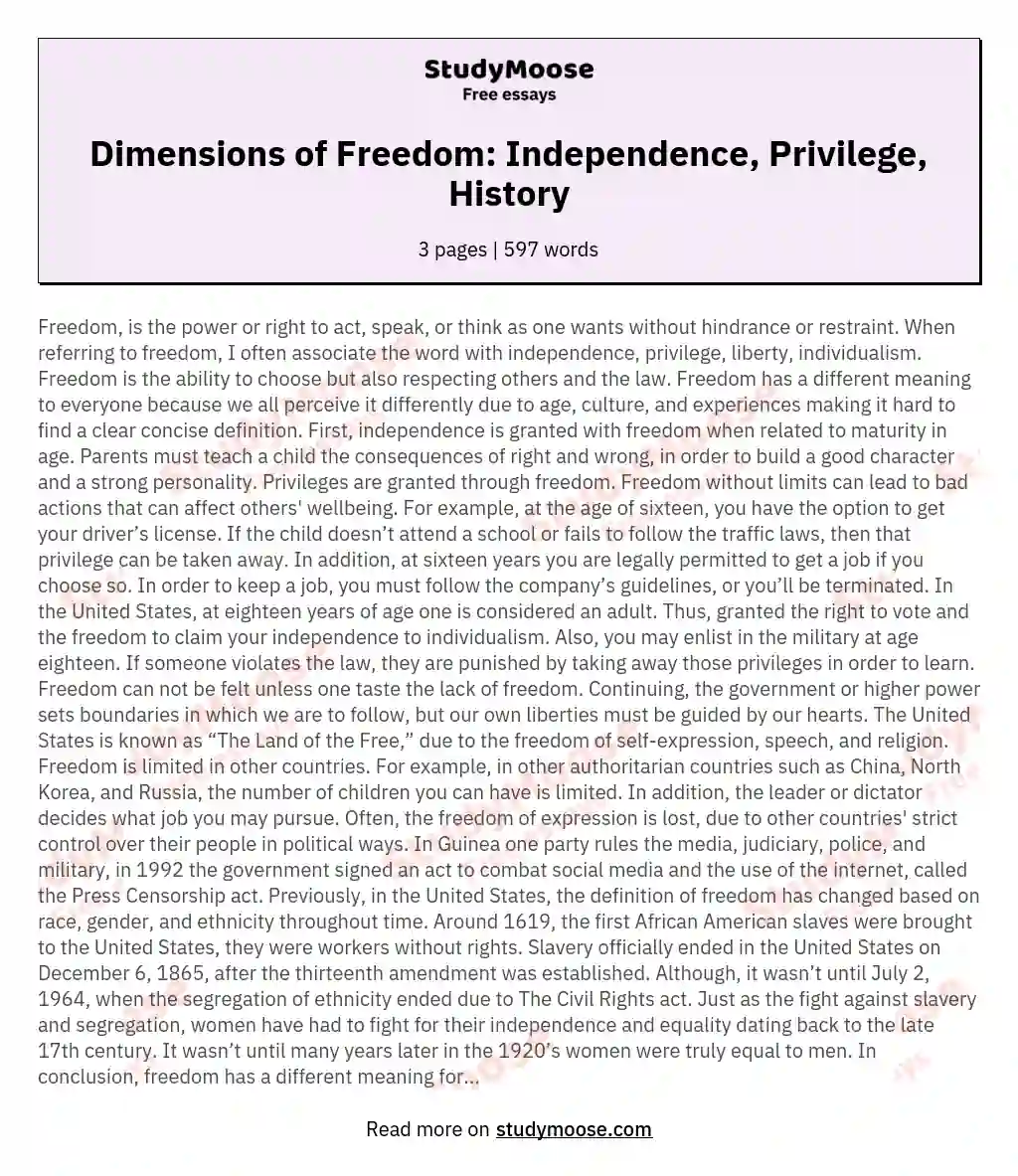 essay about freedom and independence