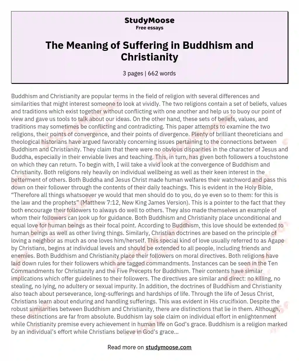 The Meaning of Suffering in Buddhism and Christianity essay