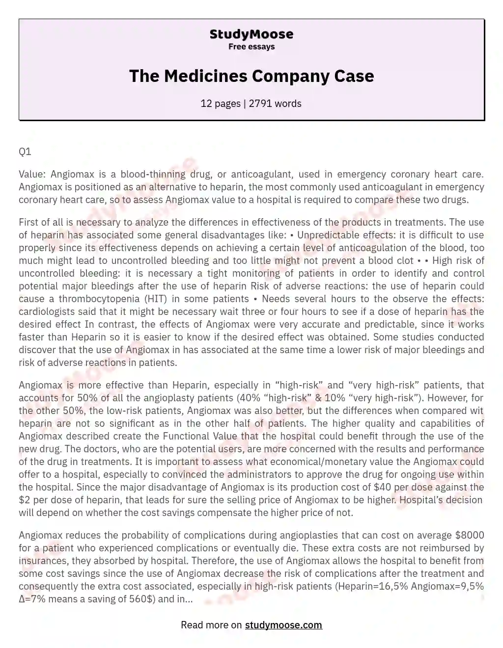 Comparing Angiomax and Heparin in Emergency Heart Care essay