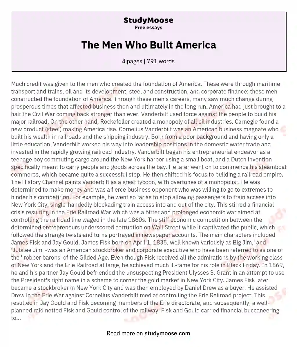 The Men Who Built America essay