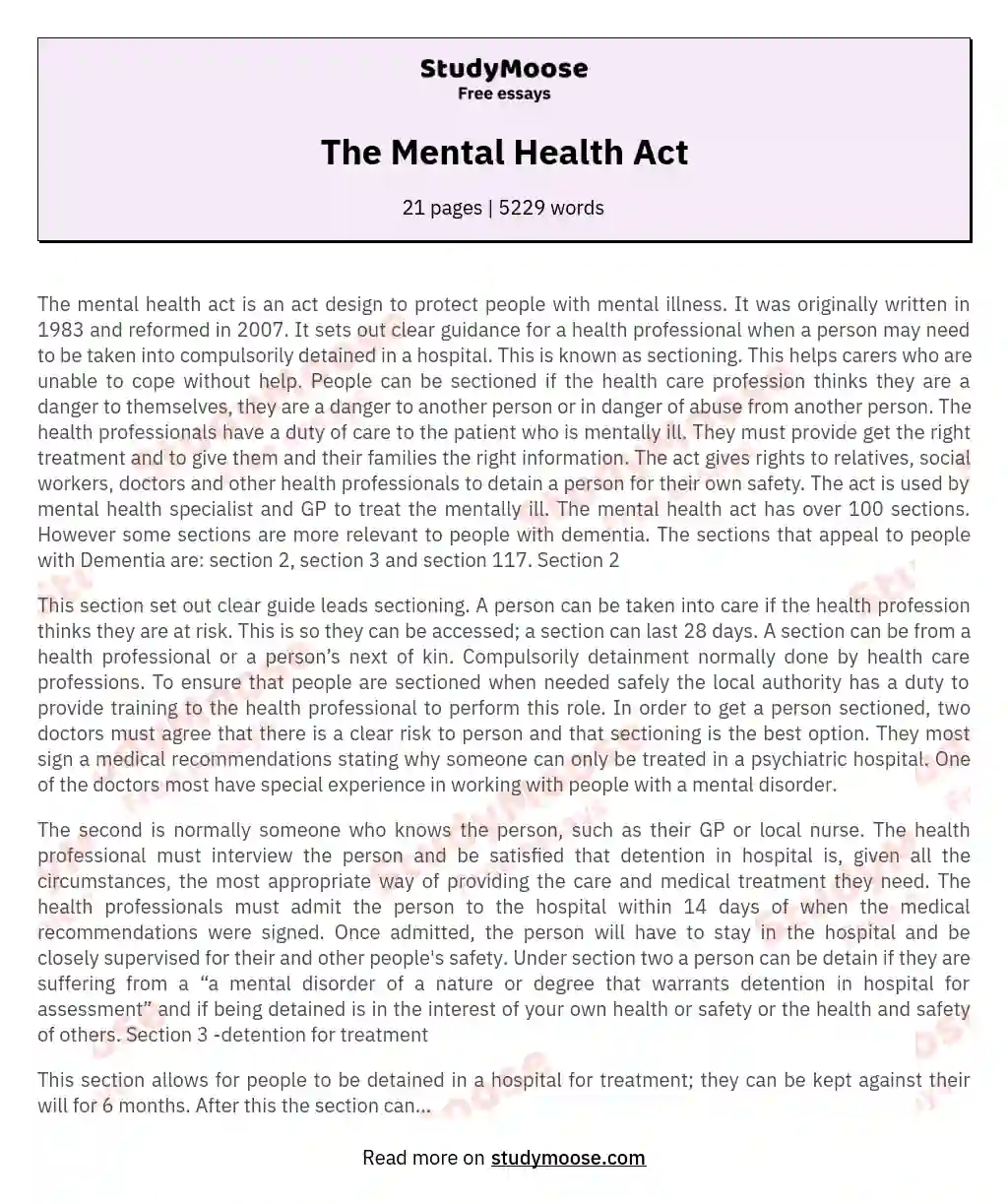 The Mental Health Act essay