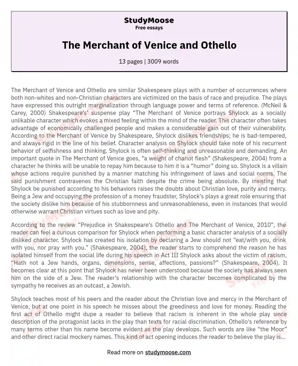 The Merchant of Venice and Othello