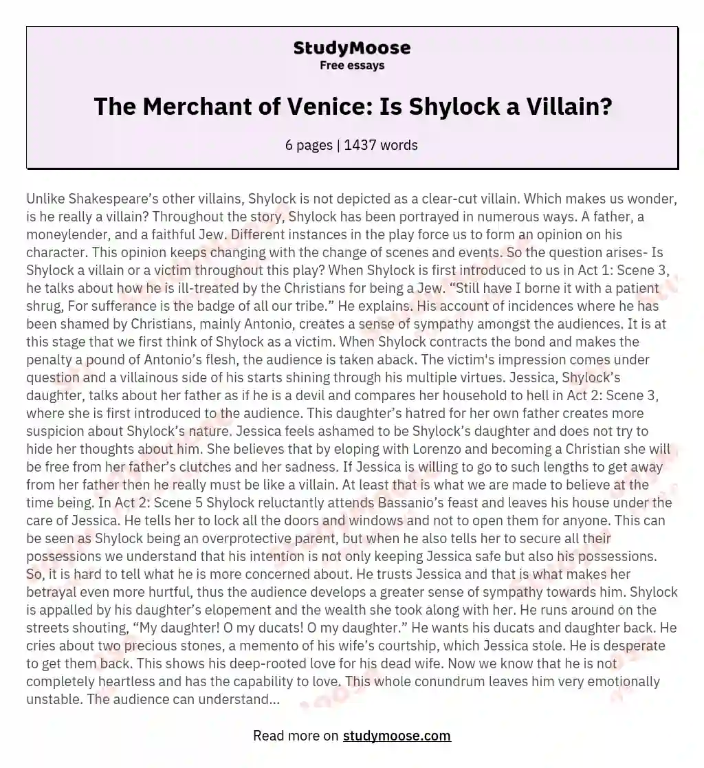 The Merchant of Venice: Is Shylock a Villain?