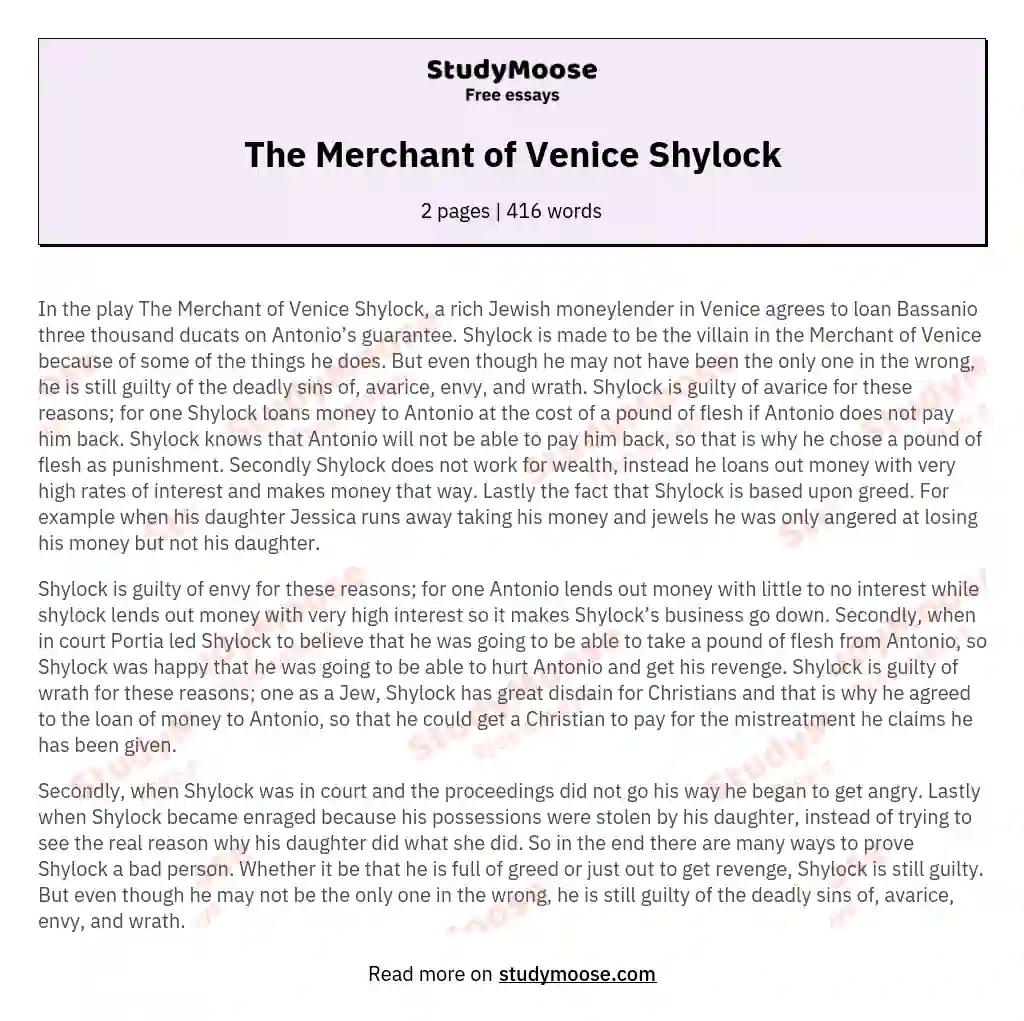 The Merchant of Venice Shylock essay