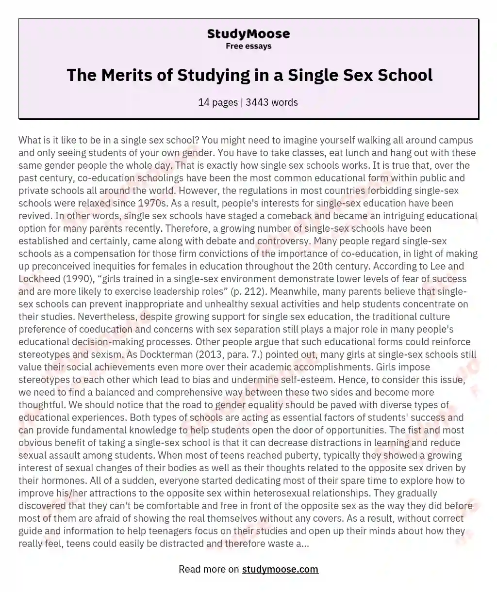 The Merits of Studying in a Single Sex School essay