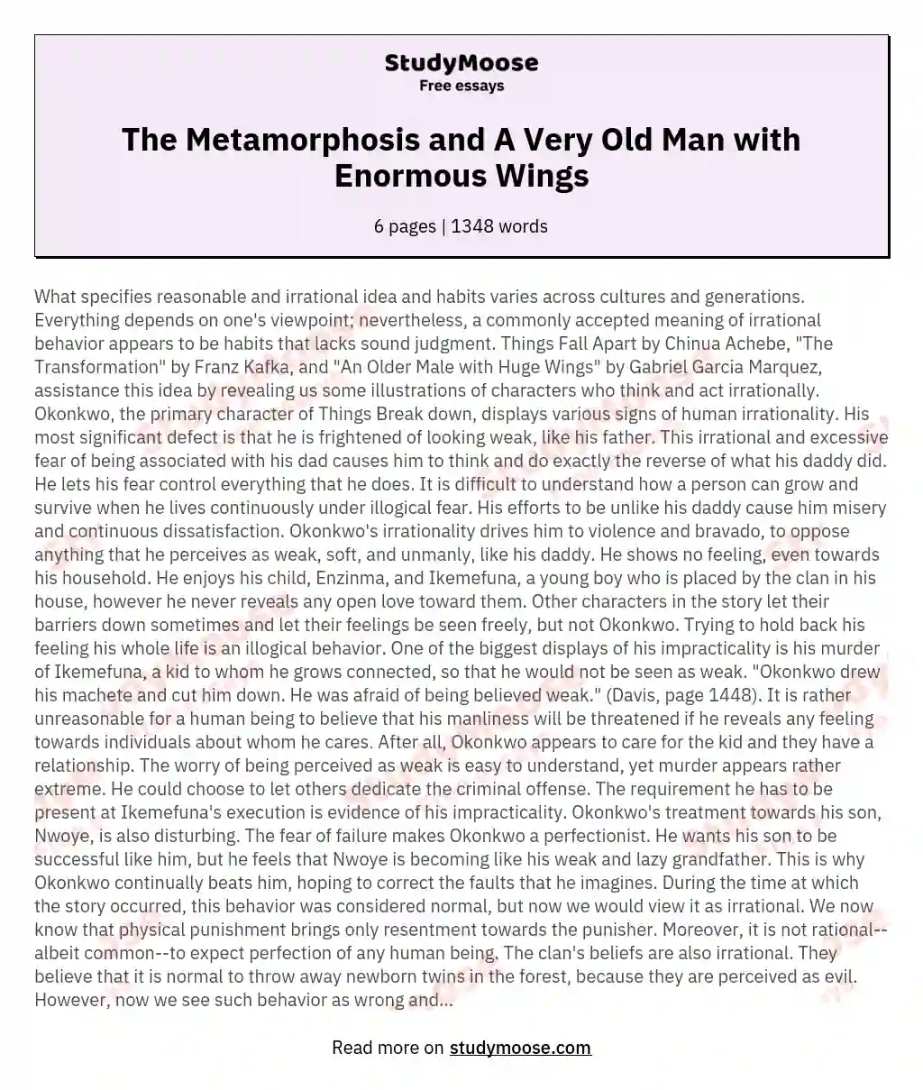 The Metamorphosis and A Very Old Man with Enormous Wings