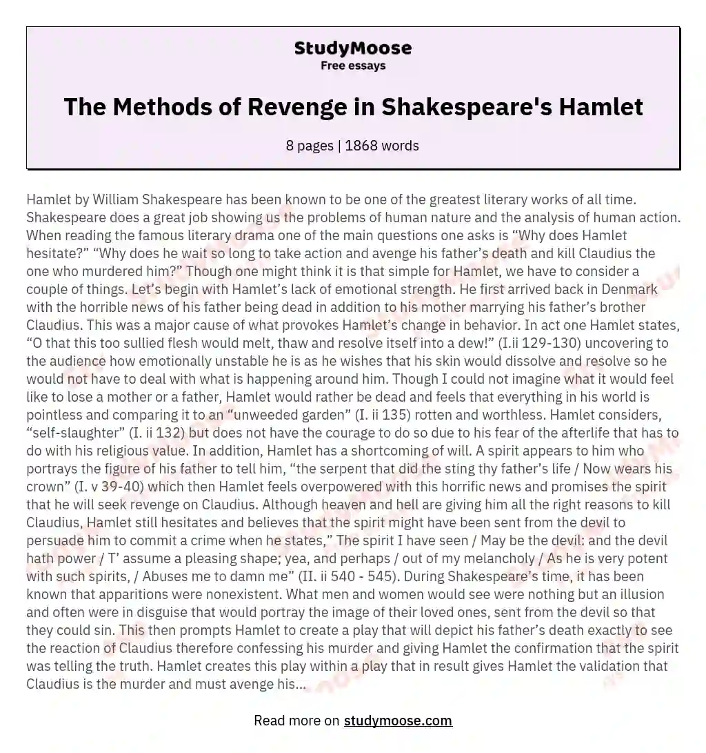 The Methods of Revenge in Shakespeare's Hamlet