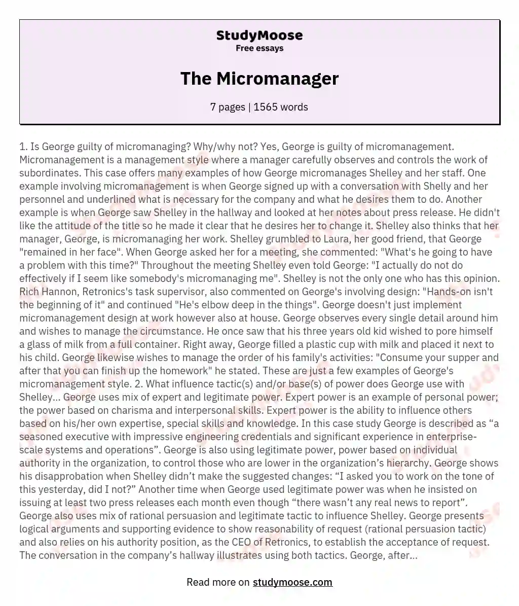 The Micromanager essay