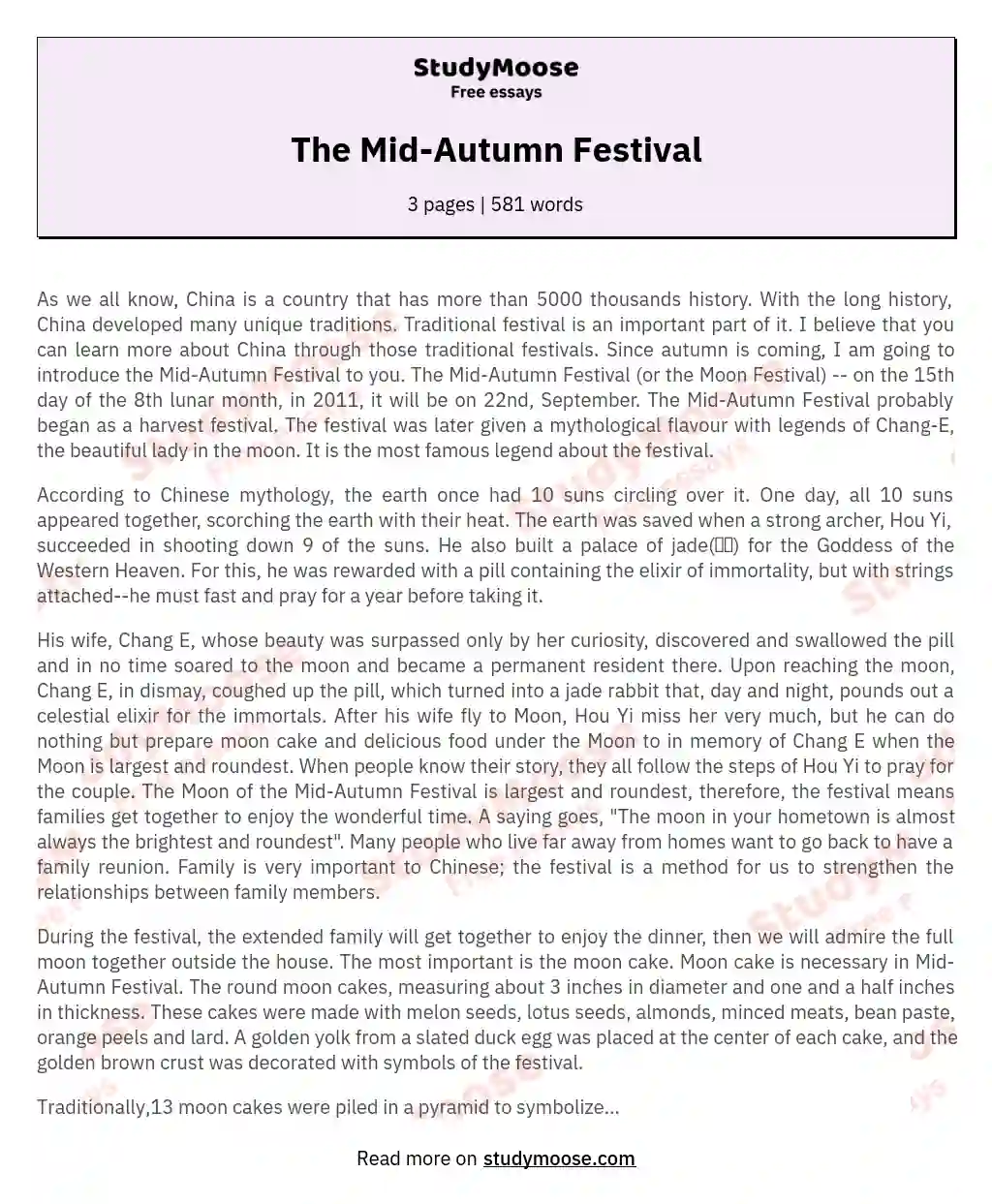 The Mid-Autumn Festival essay