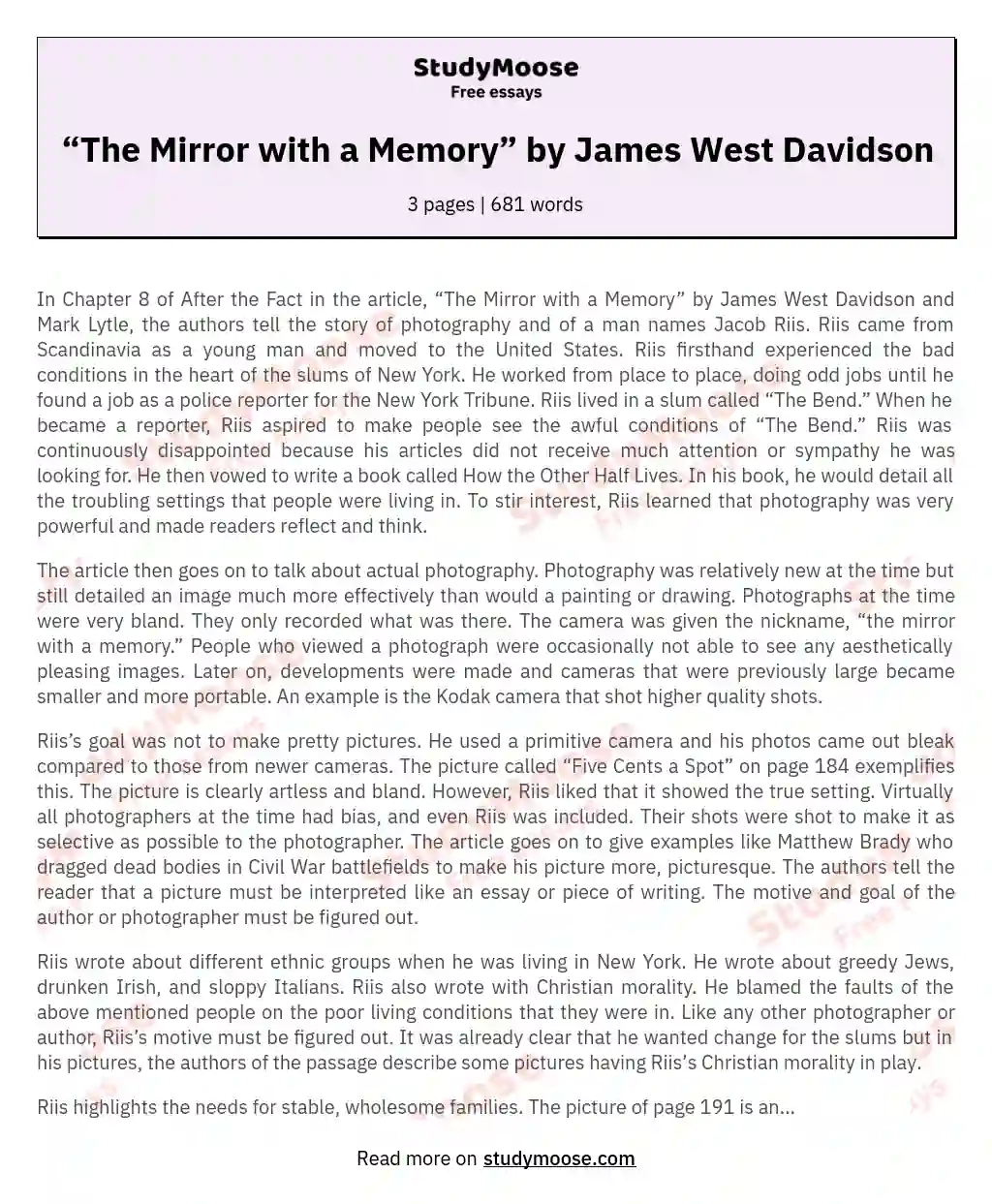 “The Mirror with a Memory” by James West Davidson essay