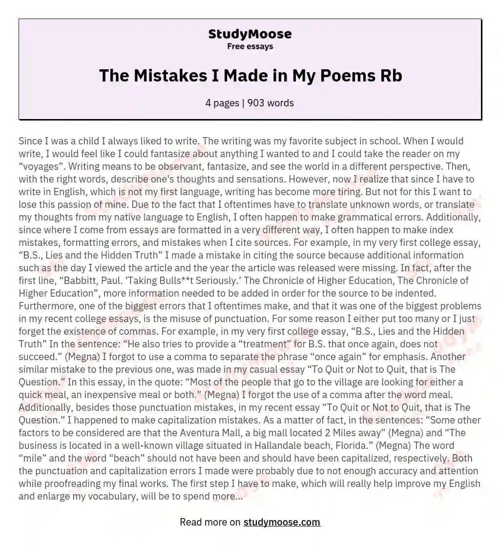 The Mistakes I Made in My Poems Rb essay