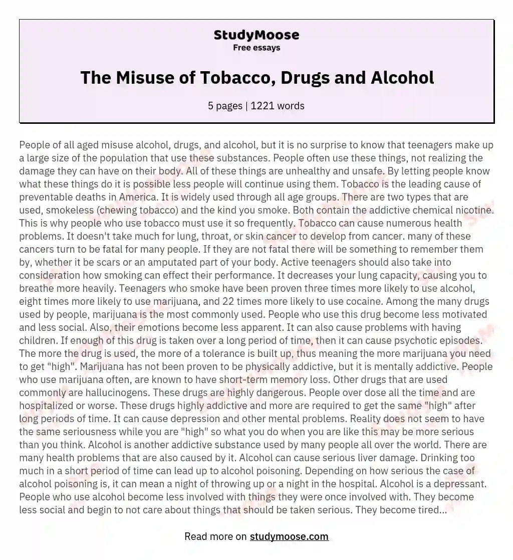 The Misuse of Tobacco, Drugs and Alcohol essay