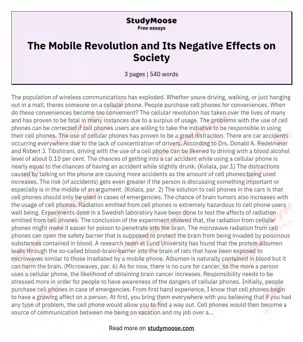 The Mobile Revolution and Its Negative Effects on Society essay