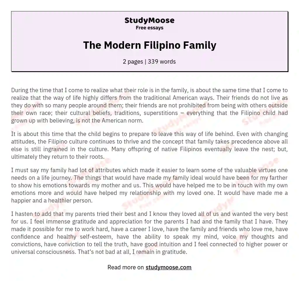 The Modern Filipino Family essay