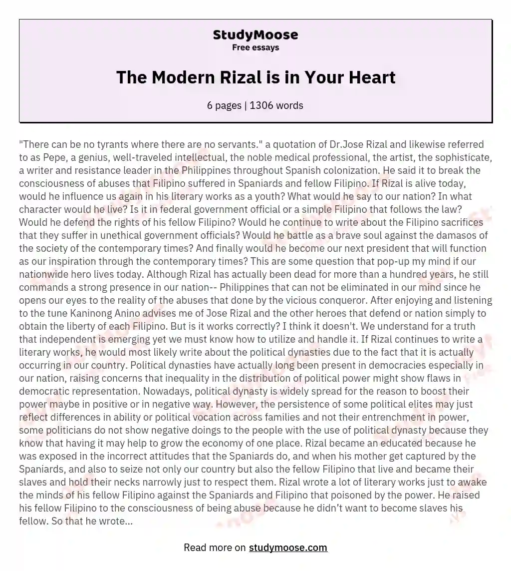 The Modern Rizal is in Your Heart essay