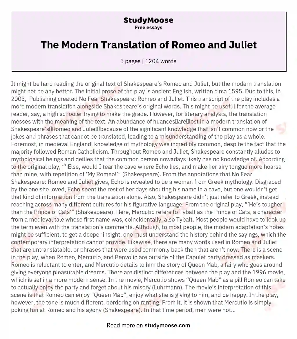 The Modern Translation of Romeo and Juliet