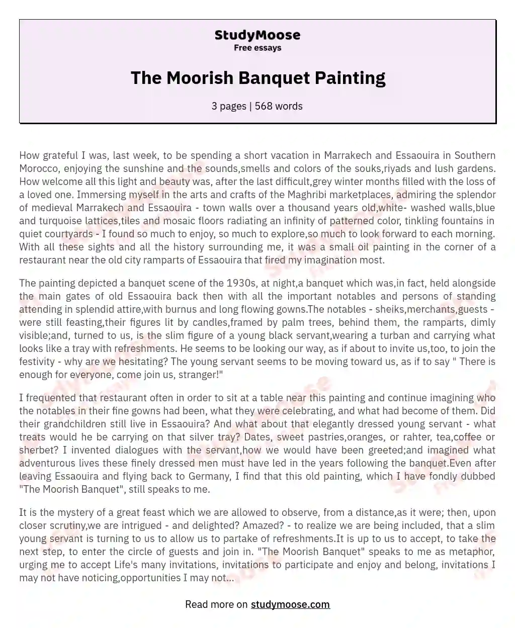 The Moorish Banquet Painting essay