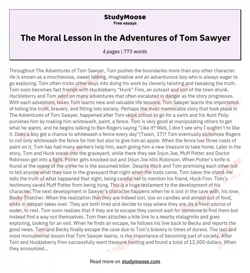 The Moral Lesson in the Adventures of Tom Sawyer
