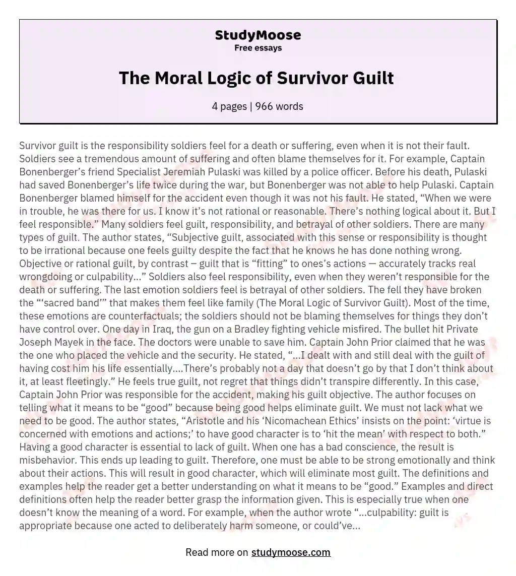 The Moral Logic of Survivor Guilt  essay