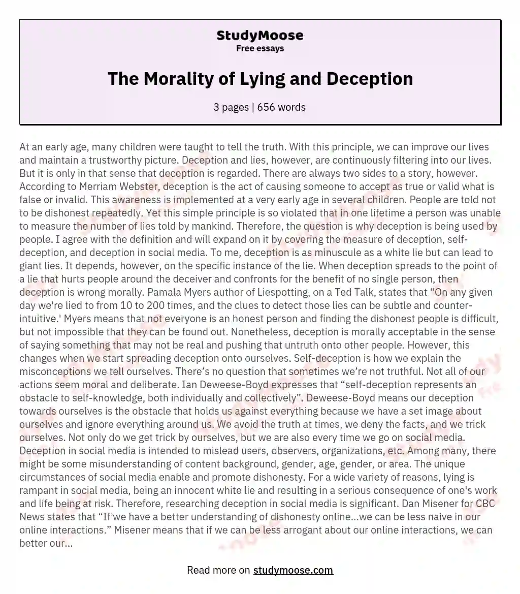 The Morality of Lying and Deception
