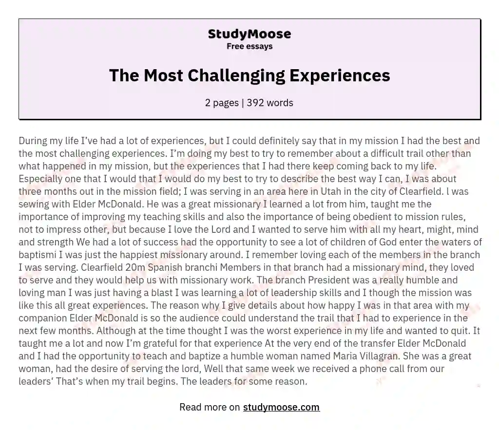 The Most Challenging Experiences essay