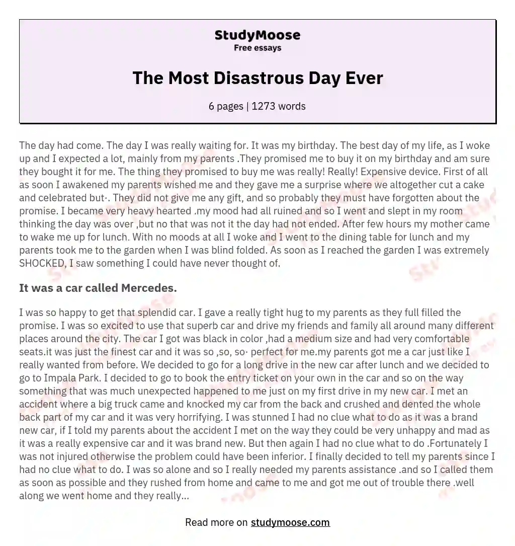 The Most Disastrous Day Ever essay