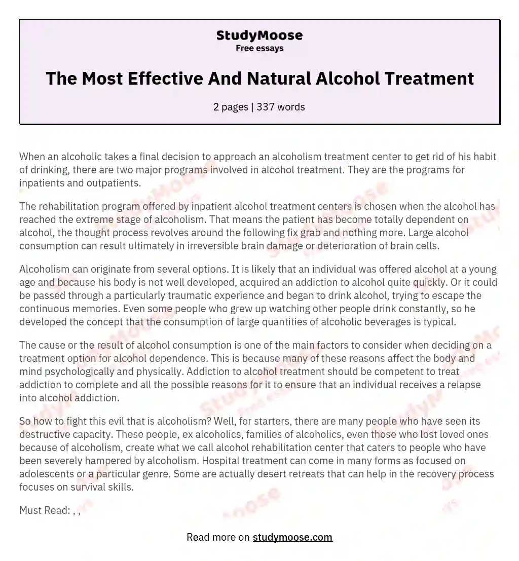 The Most Effective And Natural Alcohol Treatment