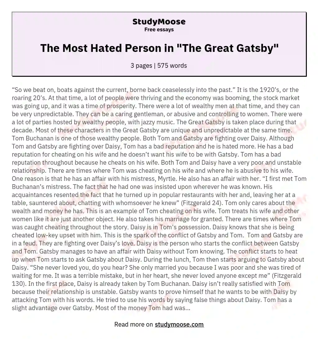 The Most Hated Person in "The Great Gatsby"