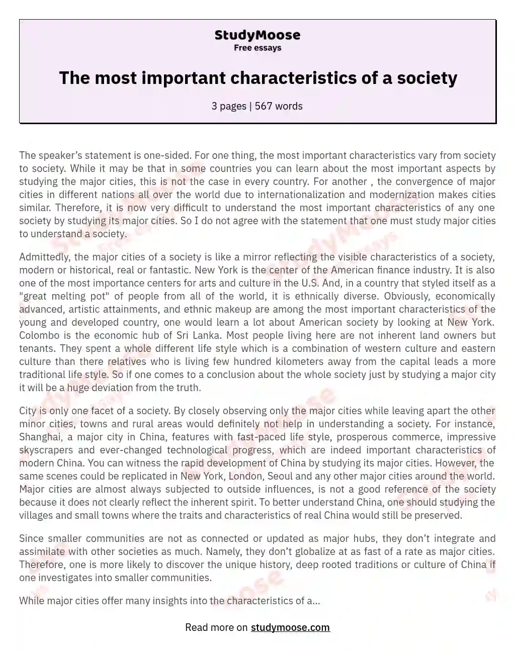 The most important characteristics of a society essay