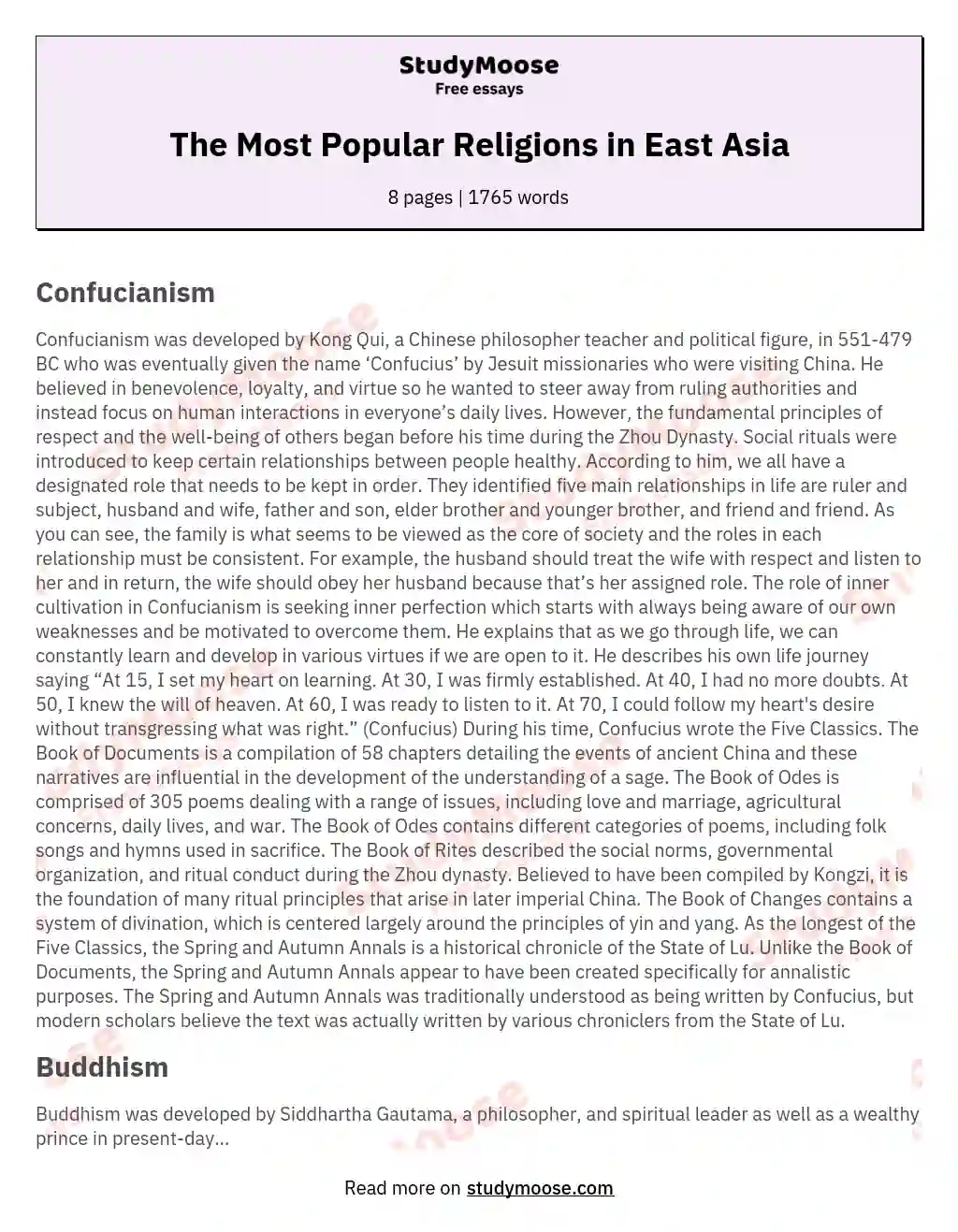 The Most Popular Religions in East Asia essay