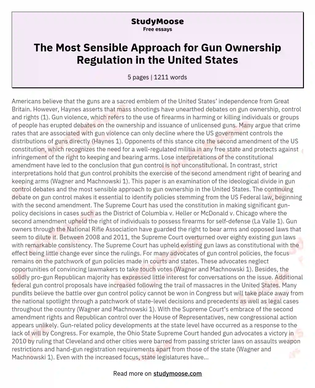 The Most Sensible Approach for Gun Ownership Regulation in the United States essay