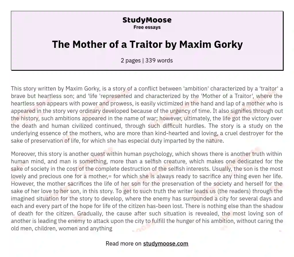The Mother of a Traitor by Maxim Gorky essay