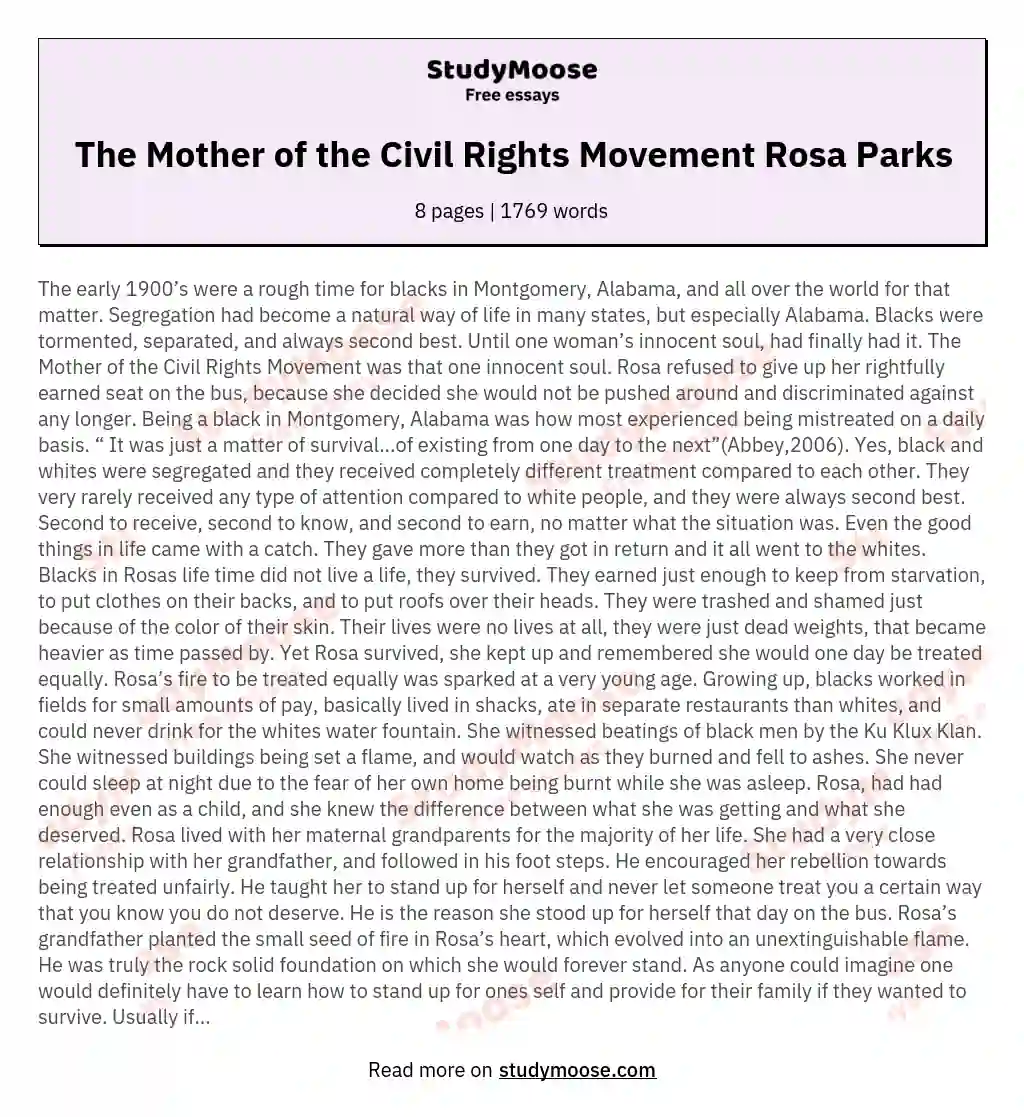 The Mother of the Civil Rights Movement Rosa Parks