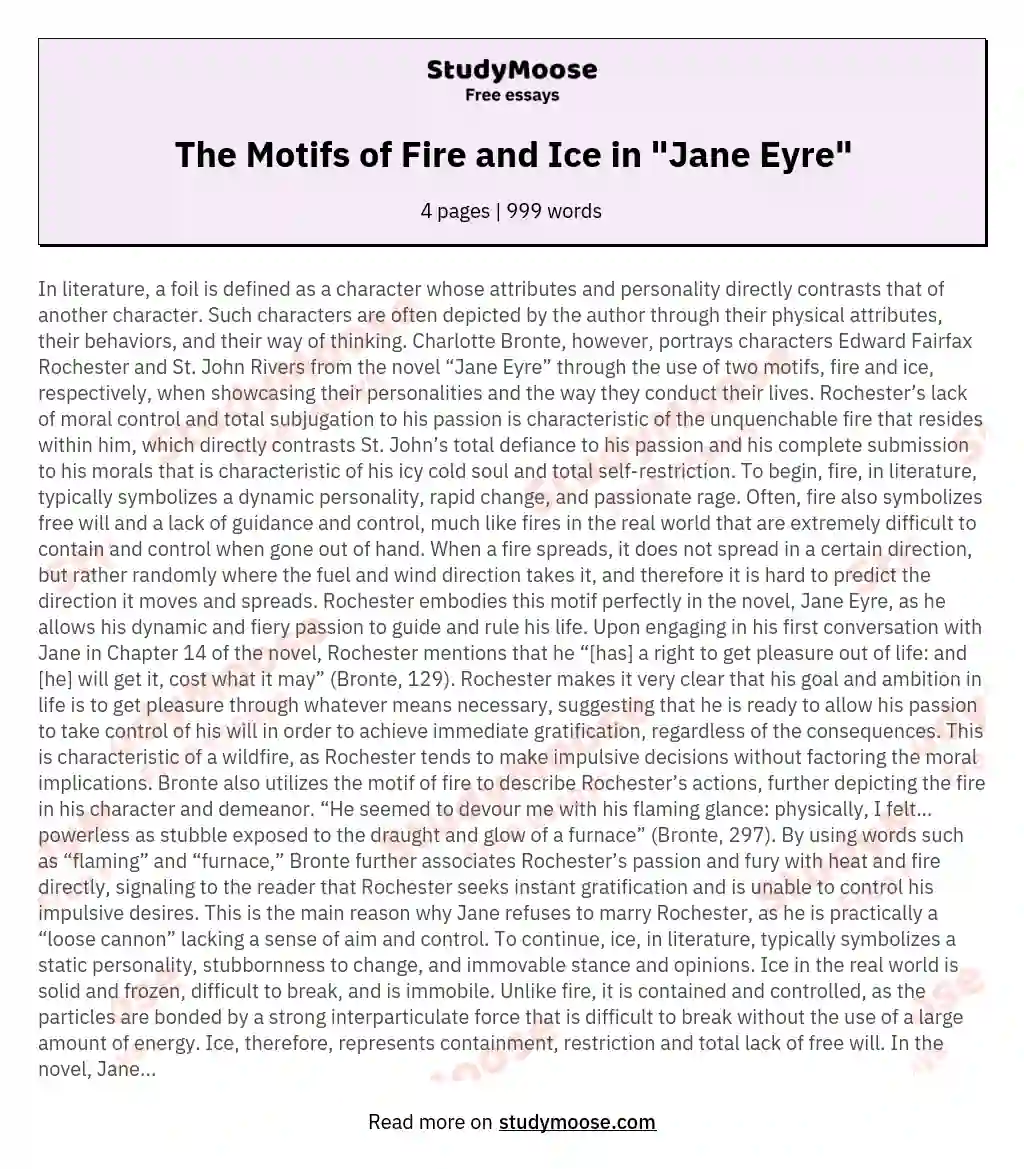 The Motifs of Fire and Ice in "Jane Eyre" essay