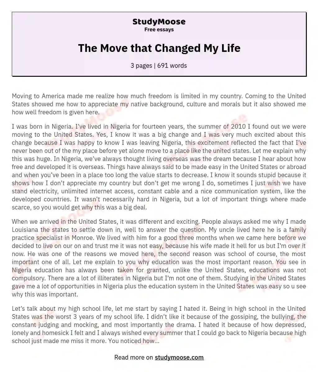 The Move that Changed My Life essay