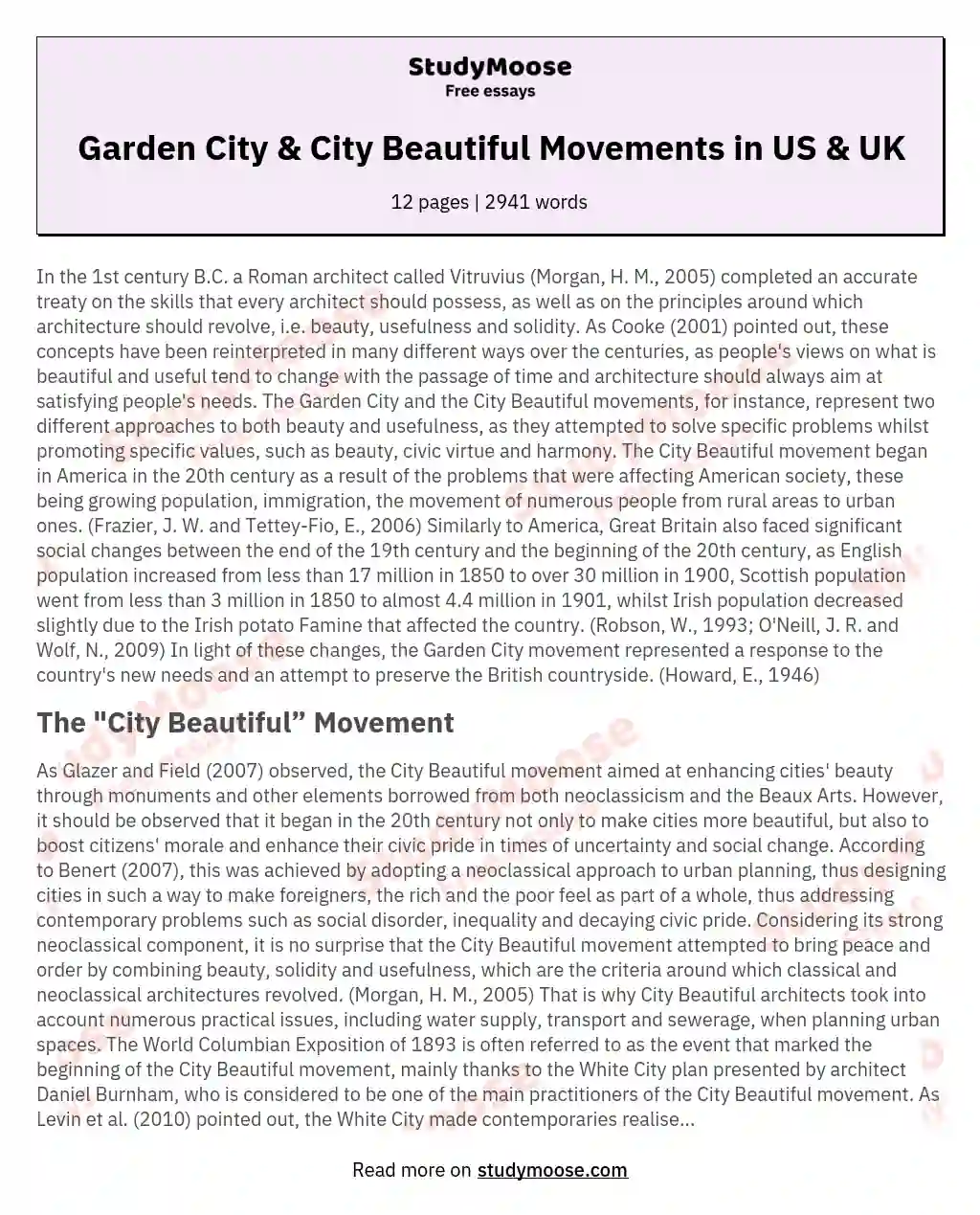 The Movements of The Garden City and City Beautiful in the American and British Eras