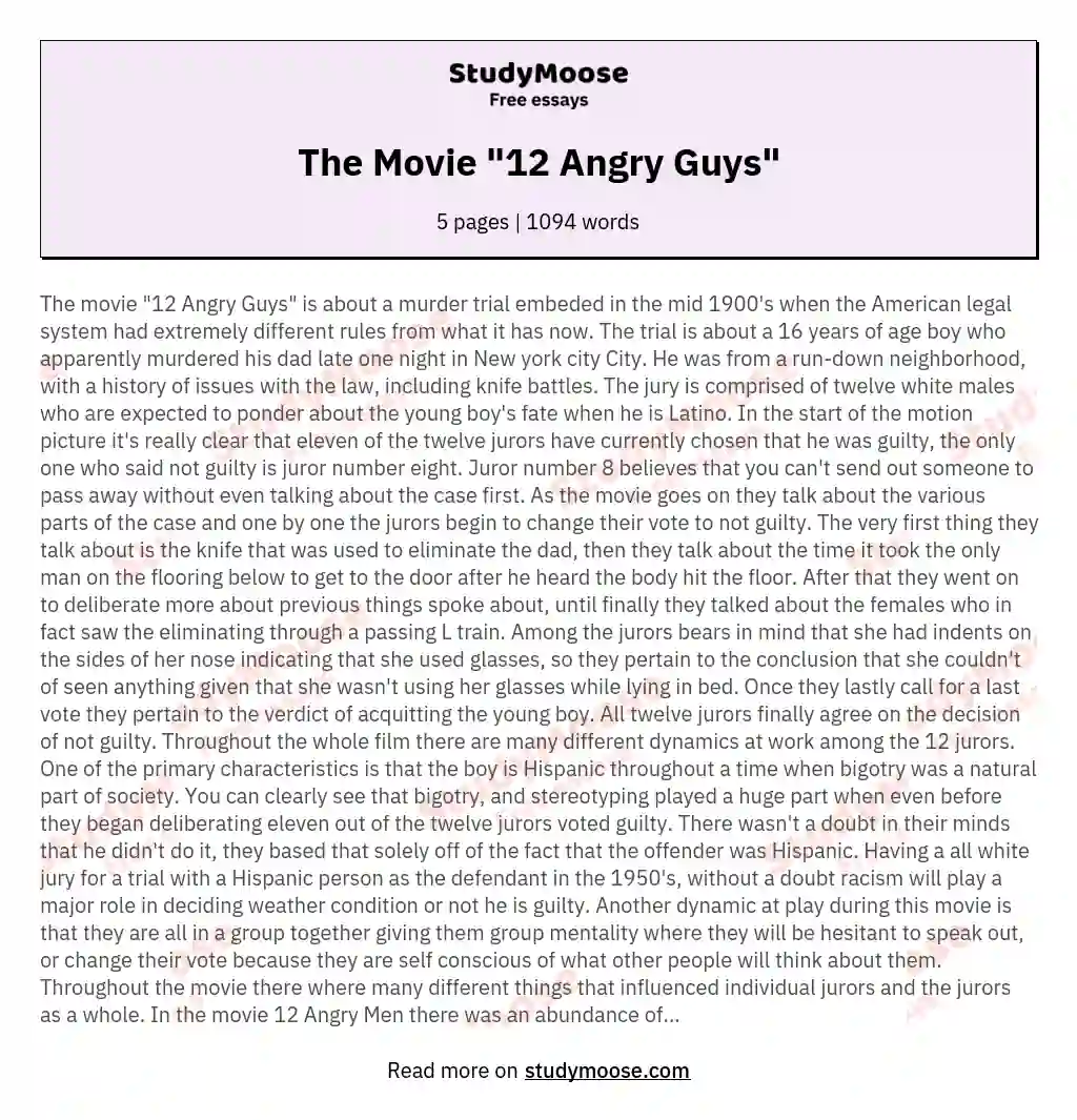 The Movie "12 Angry Guys" essay