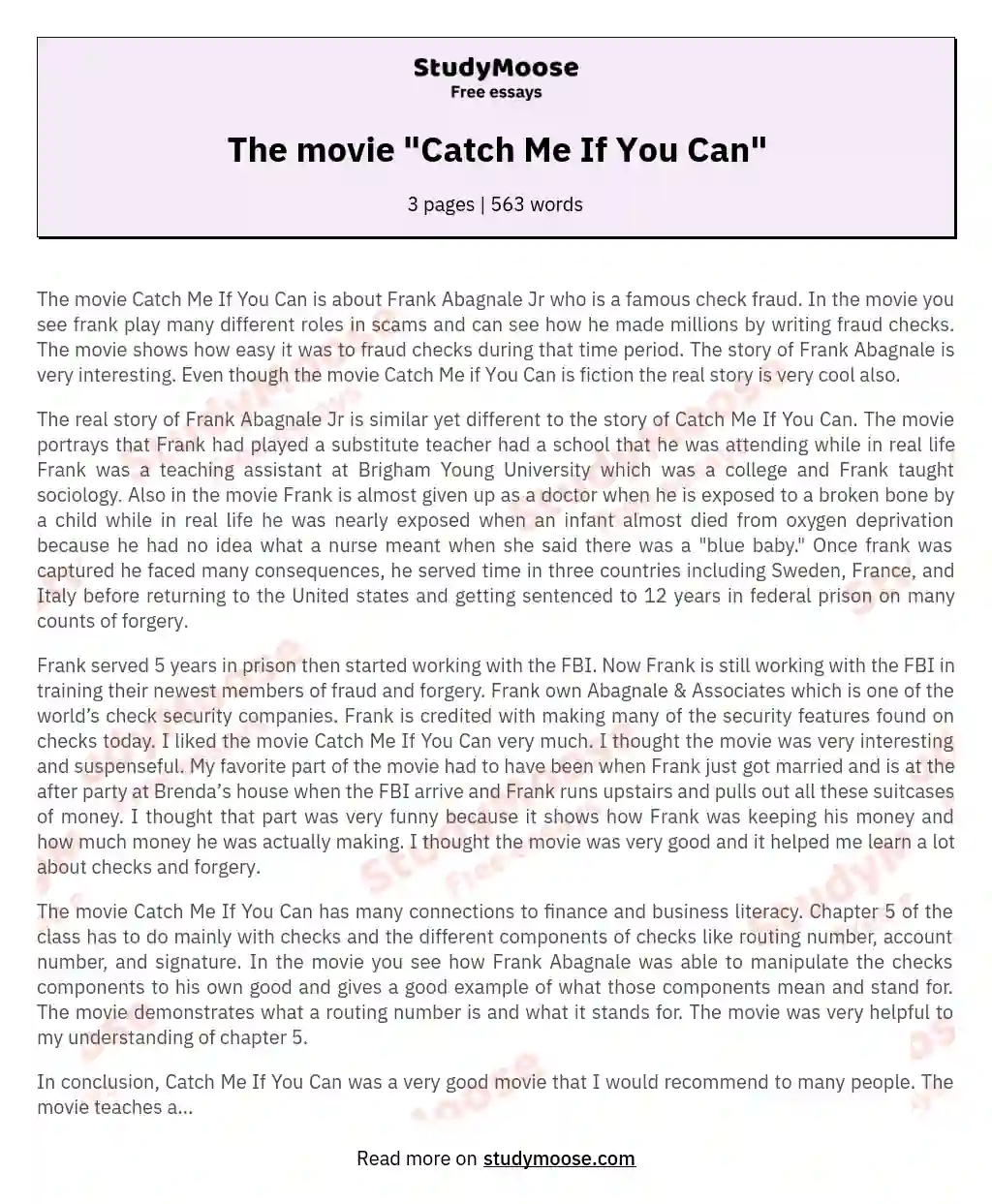 The movie "Catch Me If You Can" essay