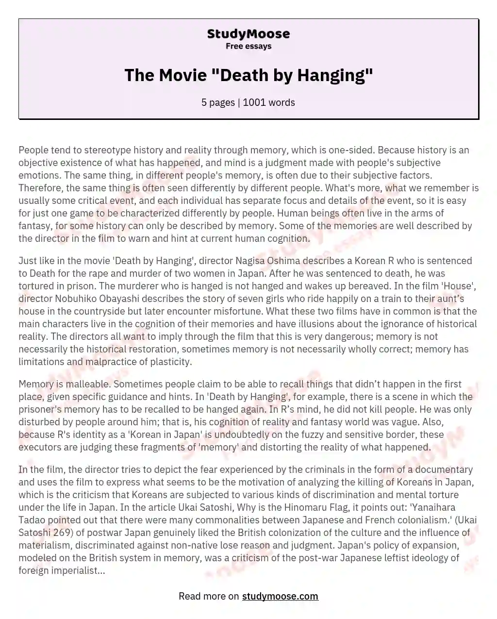 The Movie "Death by Hanging" essay