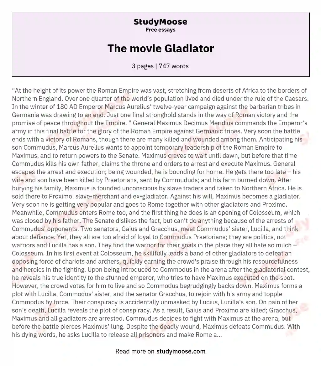 The movie Gladiator essay