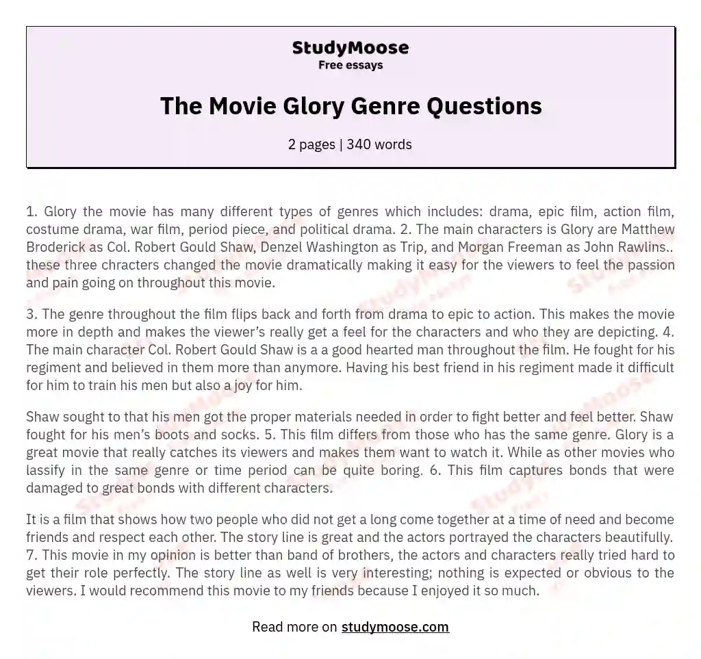 The Movie Glory Genre Questions