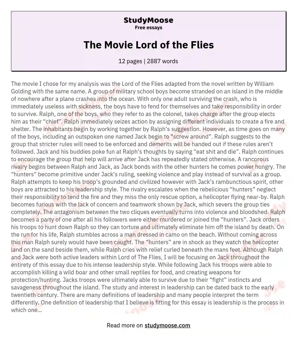 The Movie Lord of the Flies essay