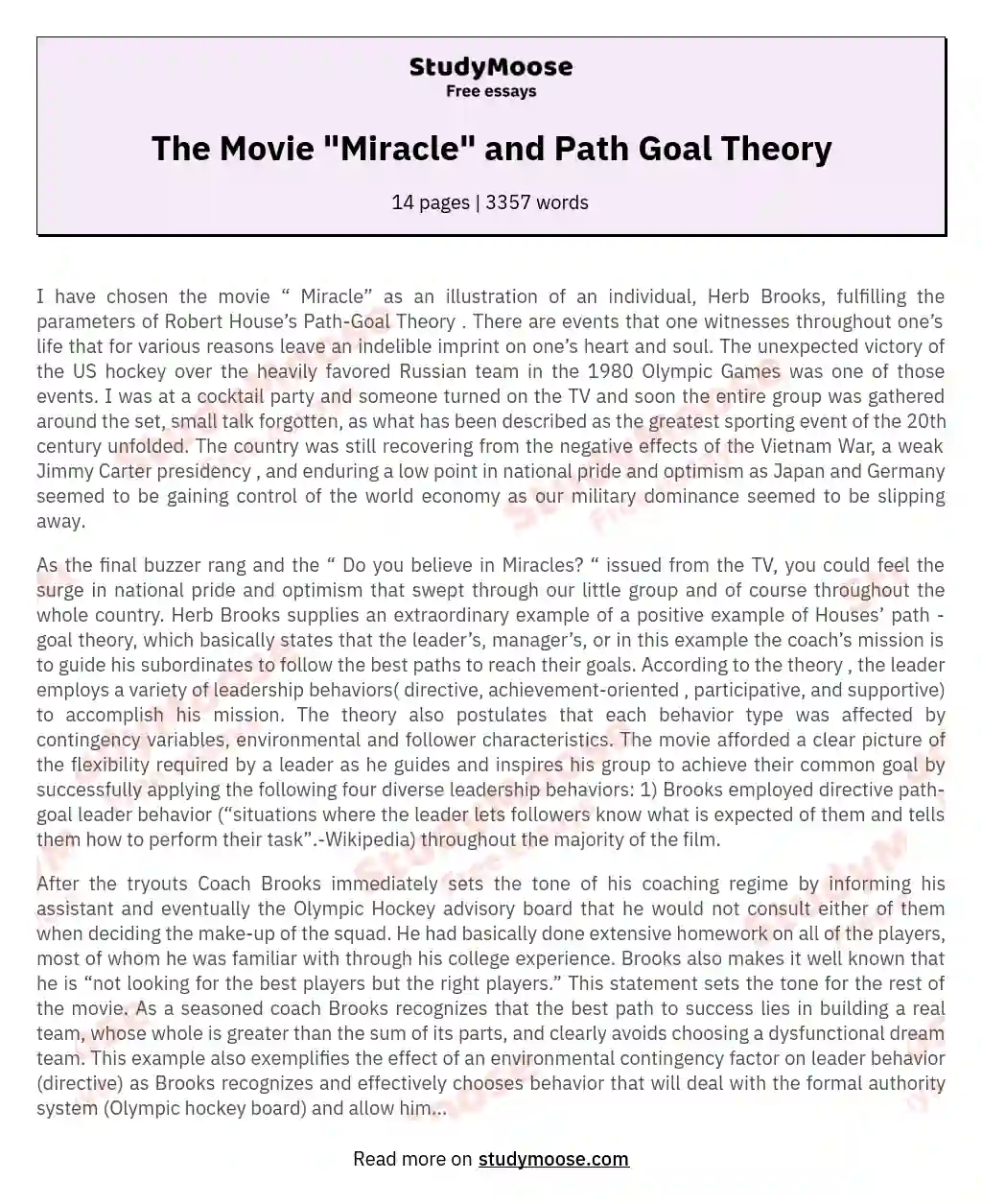 The Movie "Miracle" and Path Goal Theory essay