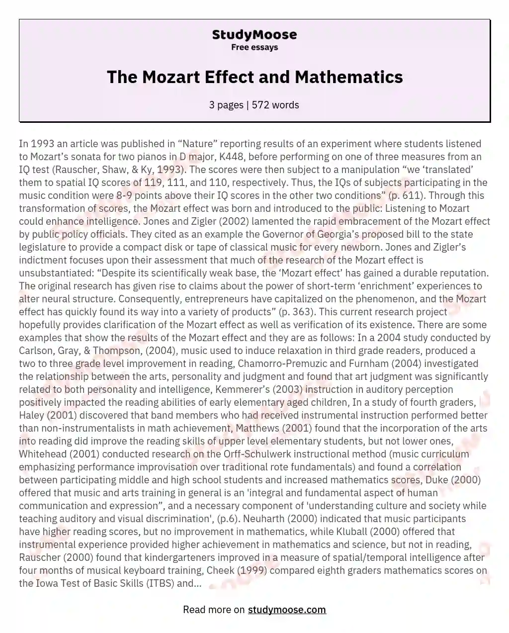 The Mozart Effect and Mathematics essay