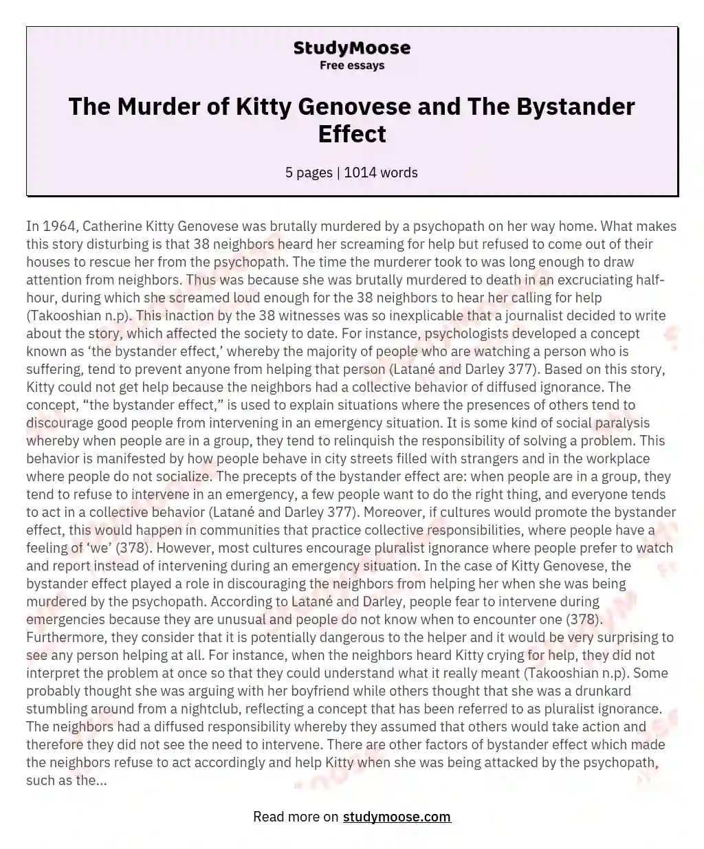 The Murder of Kitty Genovese and The Bystander Effect