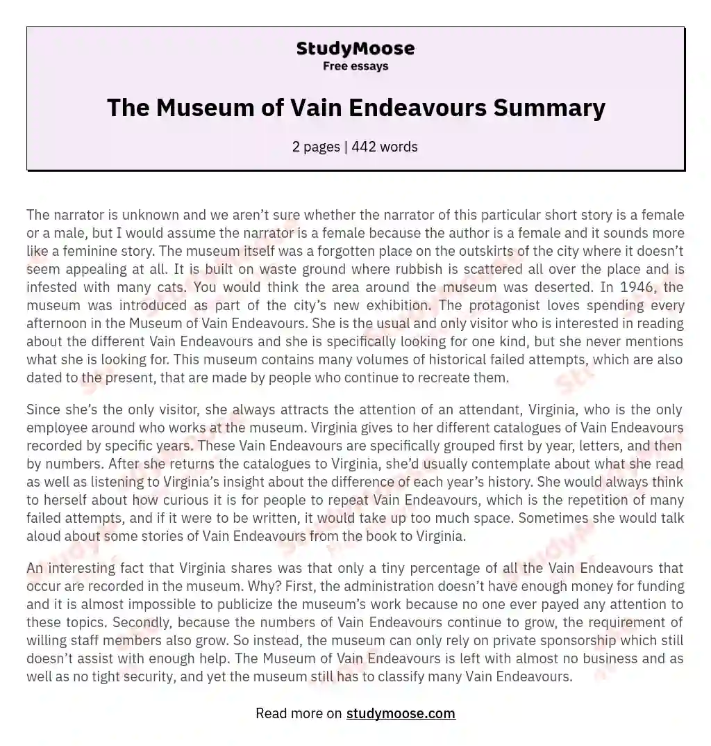 The Museum of Vain Endeavours Summary