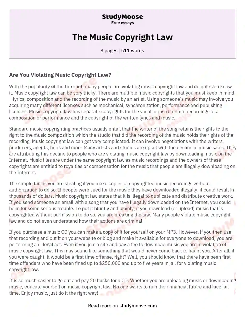 The Music Copyright Law