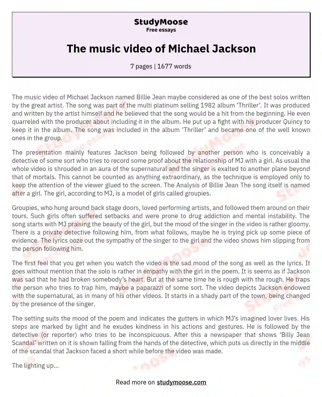 The music video of Michael Jackson essay