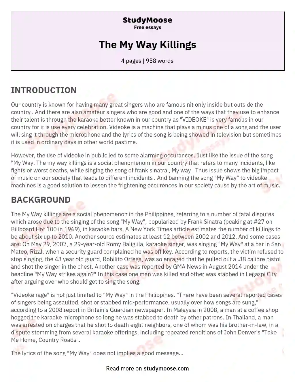 The My Way Killings essay