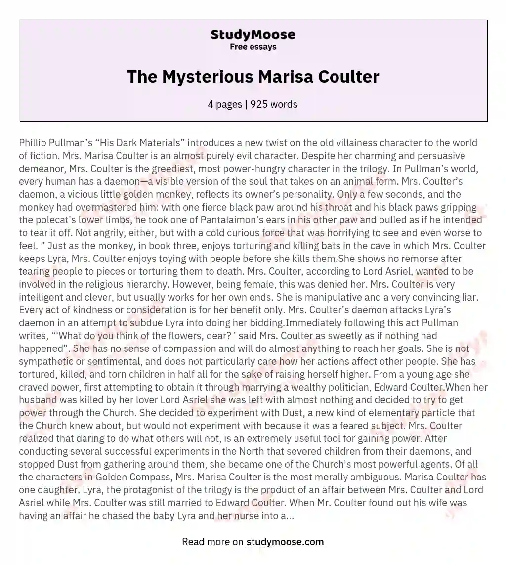 The Mysterious Marisa Coulter essay